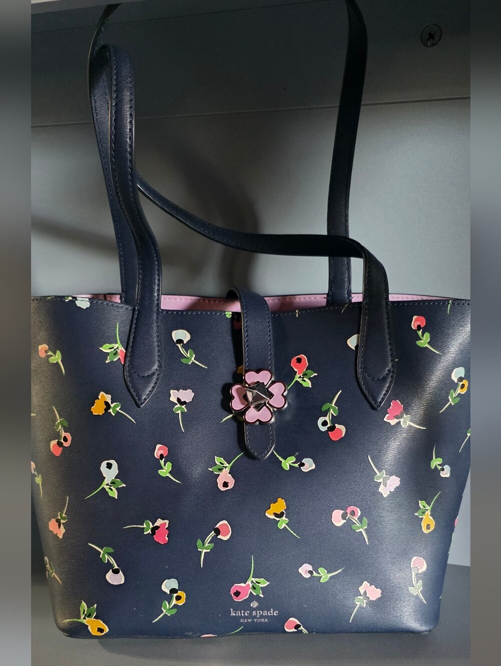 Kate Spade Navy Floral Tote Bag with Pink Accent